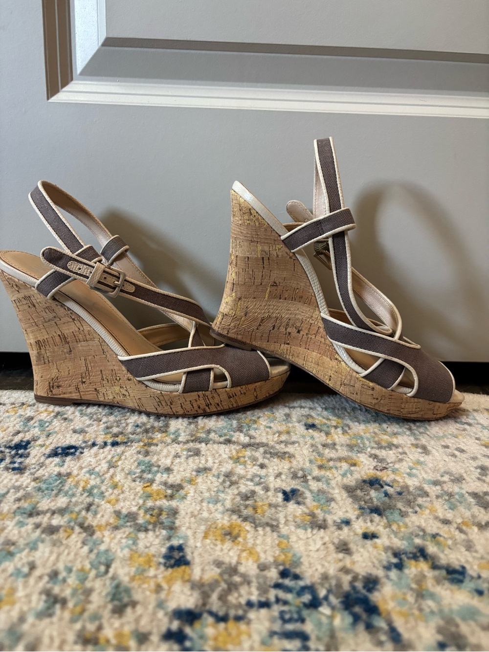 Saks Fifth Avenue Brianna Brown Cork Wedge Sandals